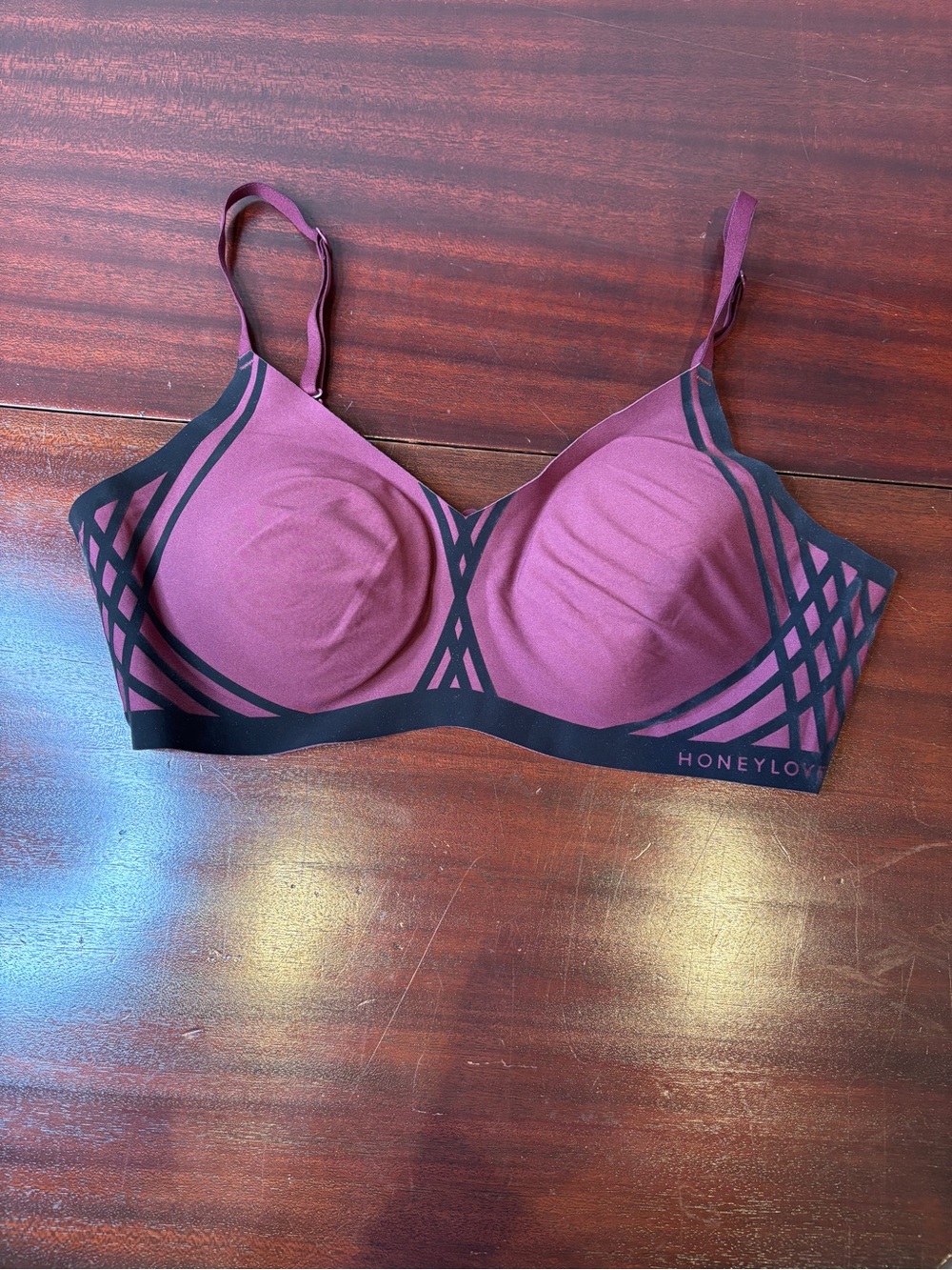 Honeylove Crossover Contour Bra Medium 36B/C Burgundy Black Wireless Seamless
